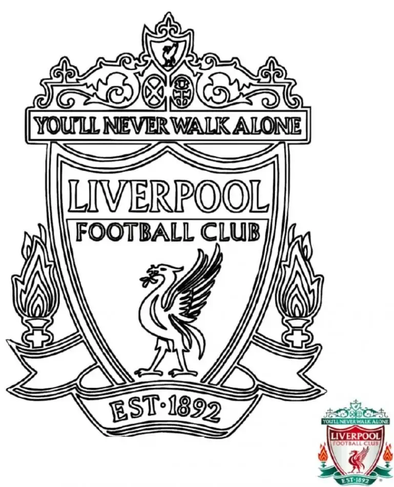 Liverpool FC herbas su paukščiu Liver bird piešinys spalvinti