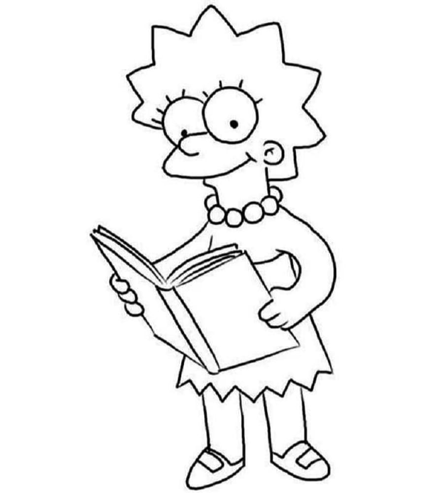 Lisa está leyendo un dibujo para colorear.