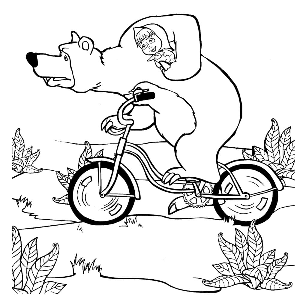 Dibujo de oso con bicicleta para colorear