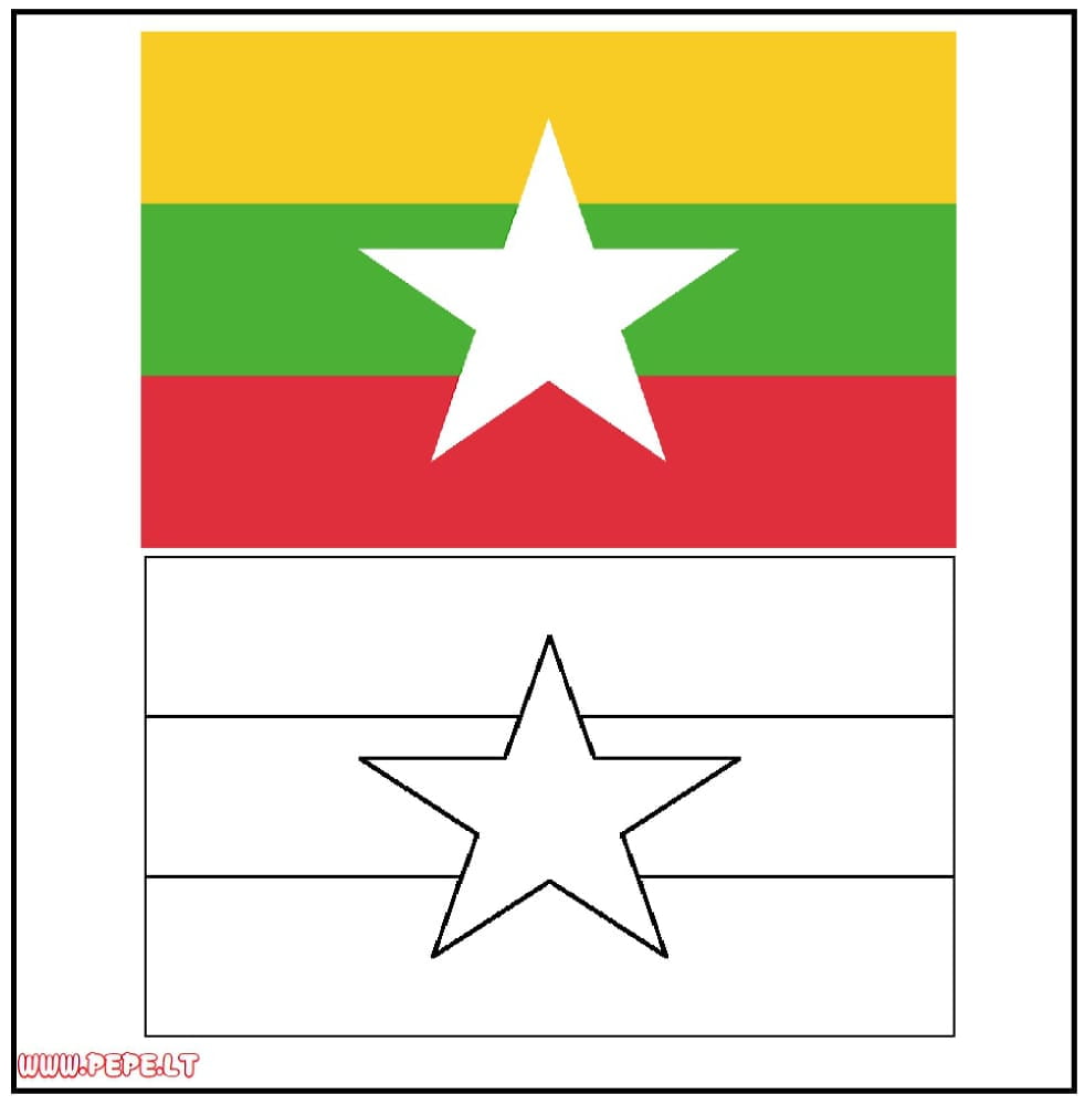 Mianmaras Burma vėliava spalvinimui