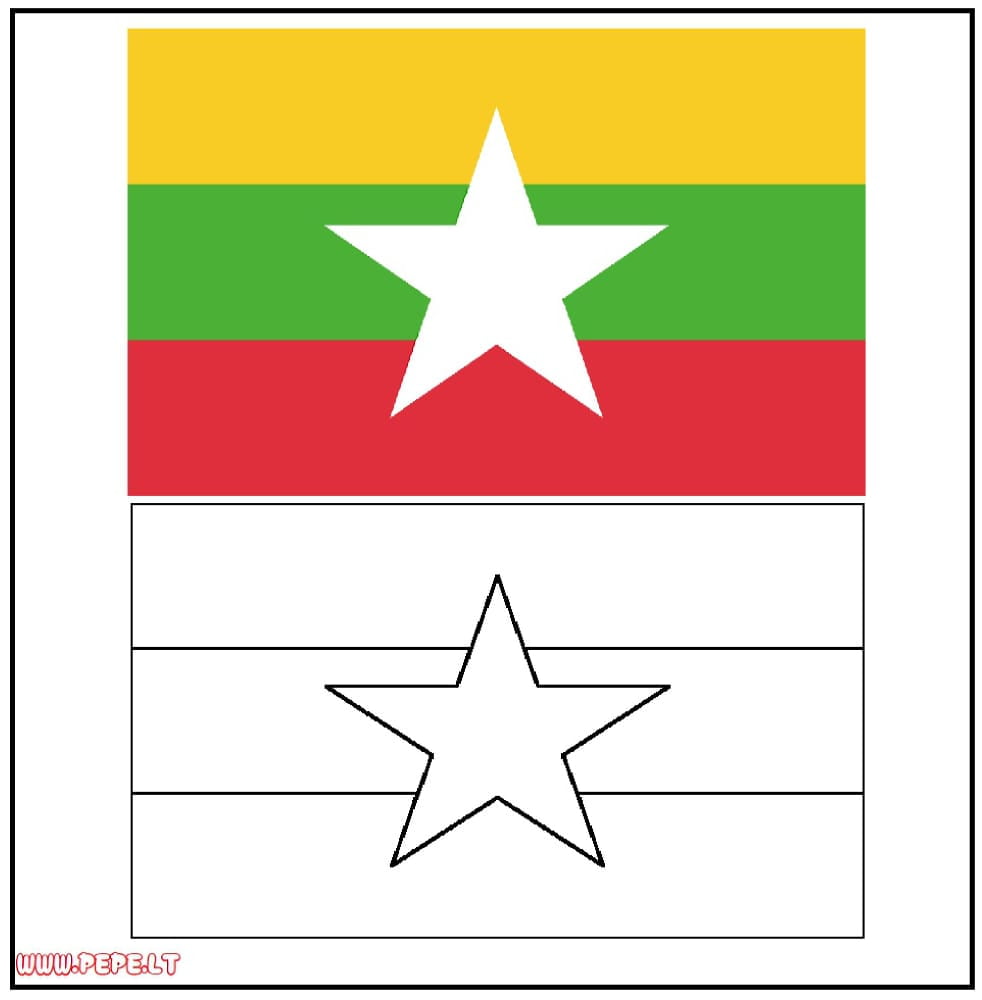 Bandeira de Mianmar Birmânia para colorir