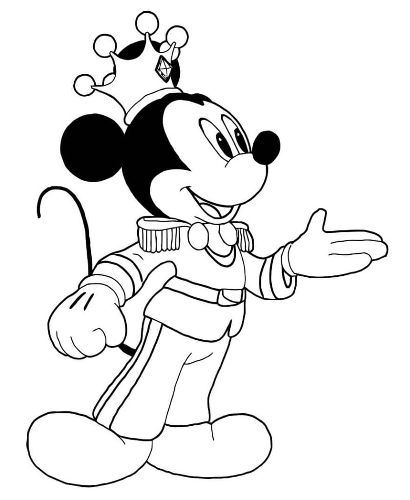 Mickey mouse com uma coroa para colorir