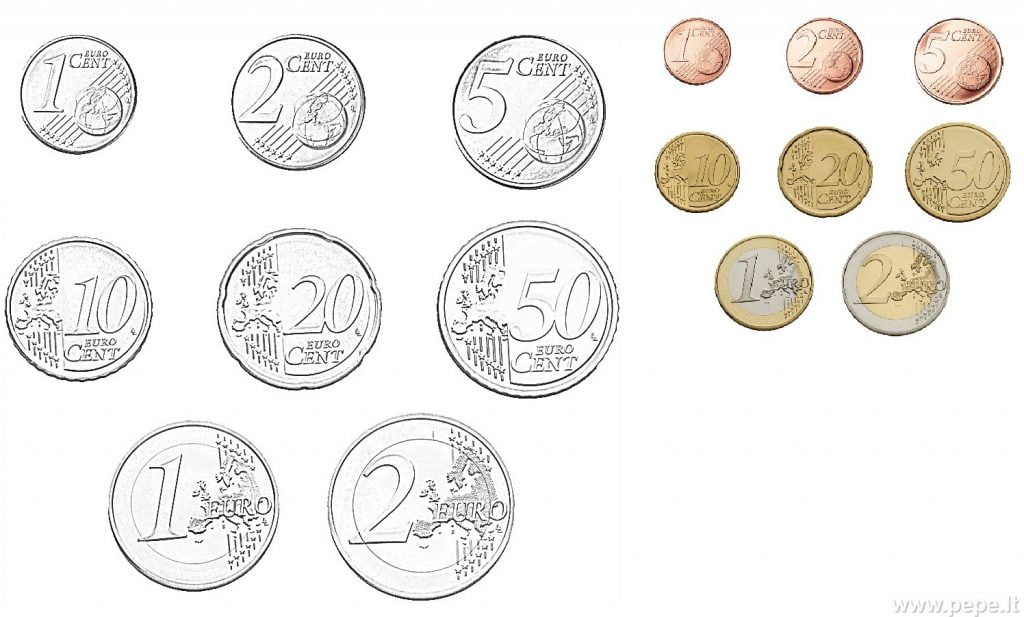 Đồng xu Euro để tô màu
