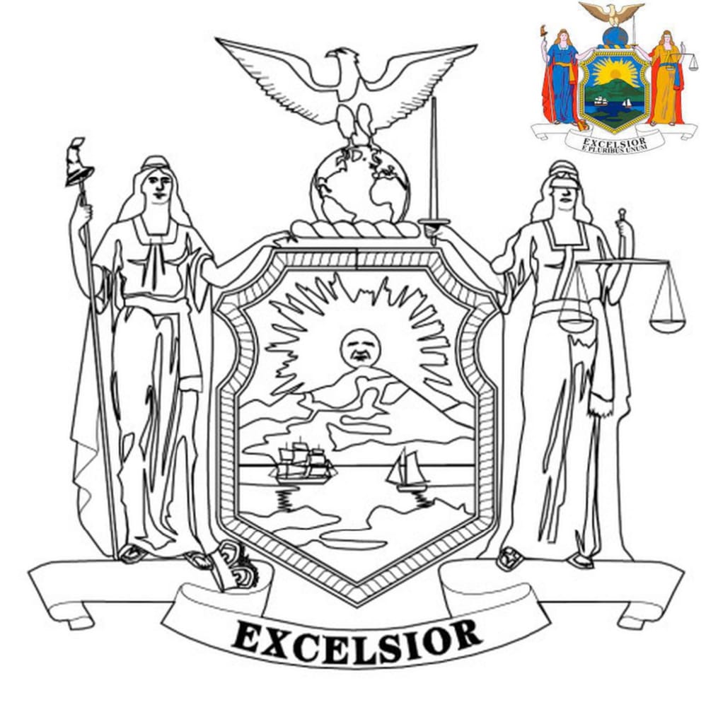 New York Coat of Arms Excelsior ukurasa wa kupaka rangi