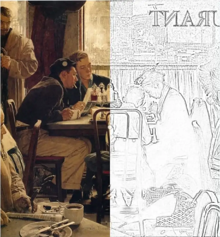 Dibuho ni Norman Rockwell Ang panultihon sa grasya sa kolor
