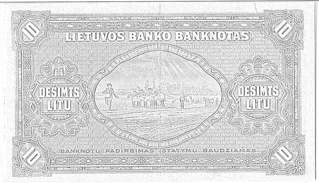Dinero lituano. 10 litas de entreguerras.