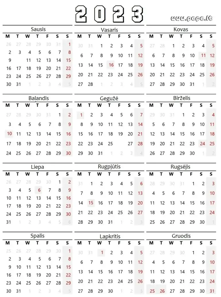 인쇄할 2023년 달력
