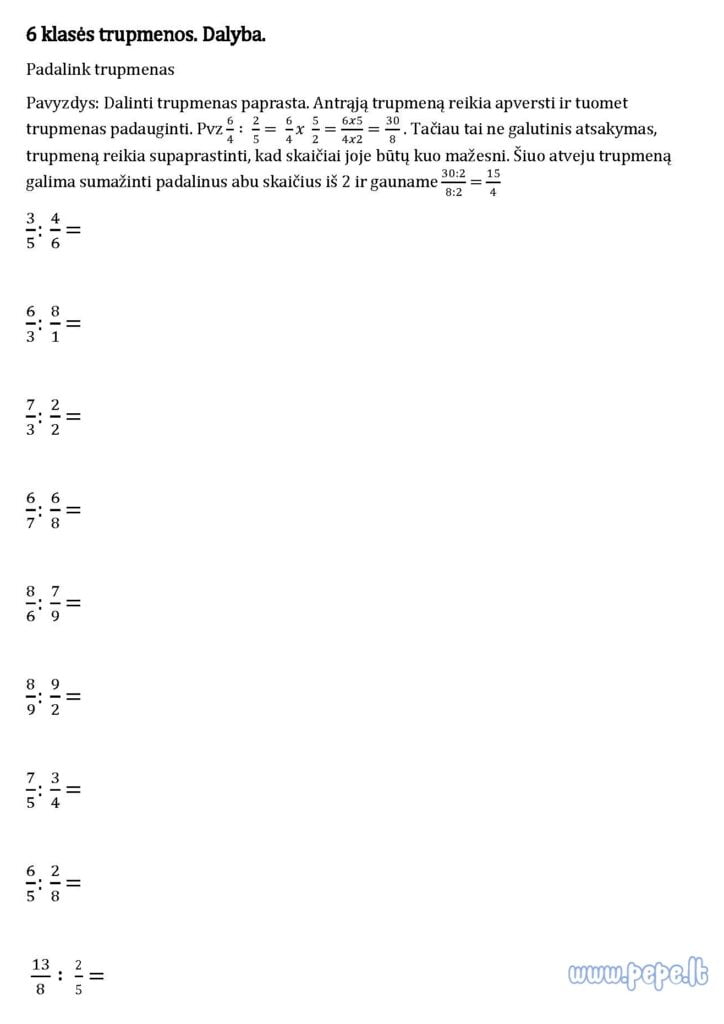 6th grade fraction division task