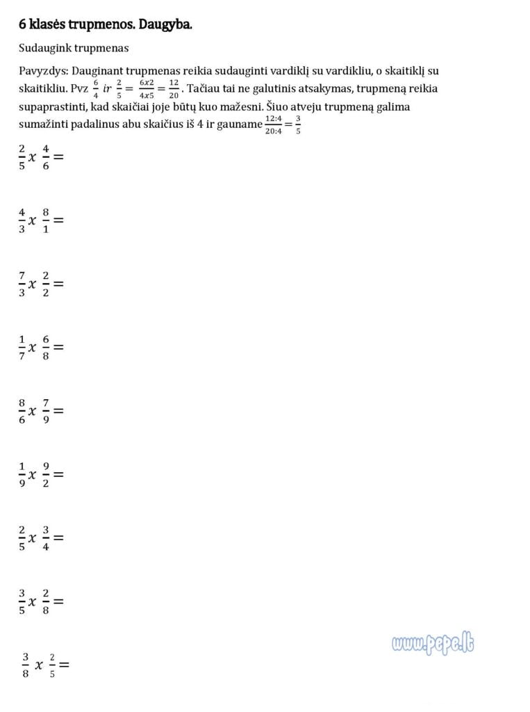 6:e klass bråk multiplikationsuppgift