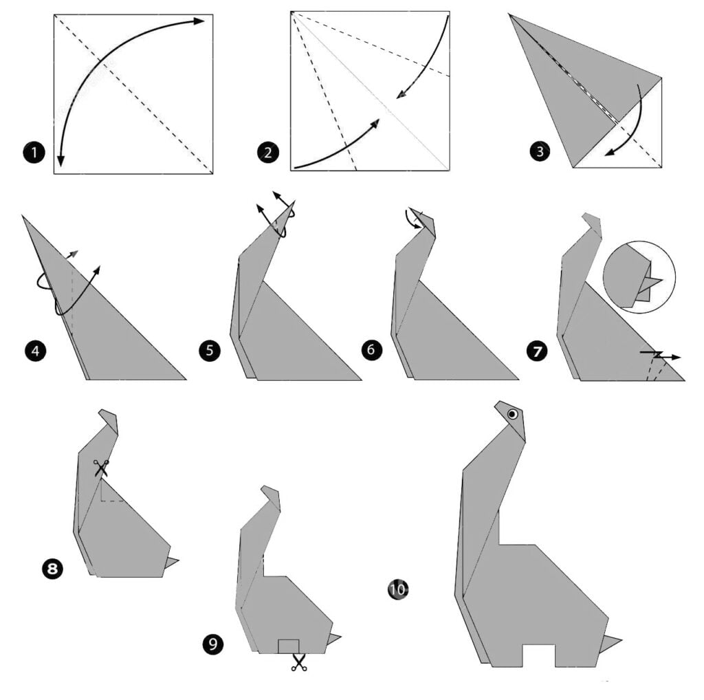 Paperinen dinosaurus taitettavaksi