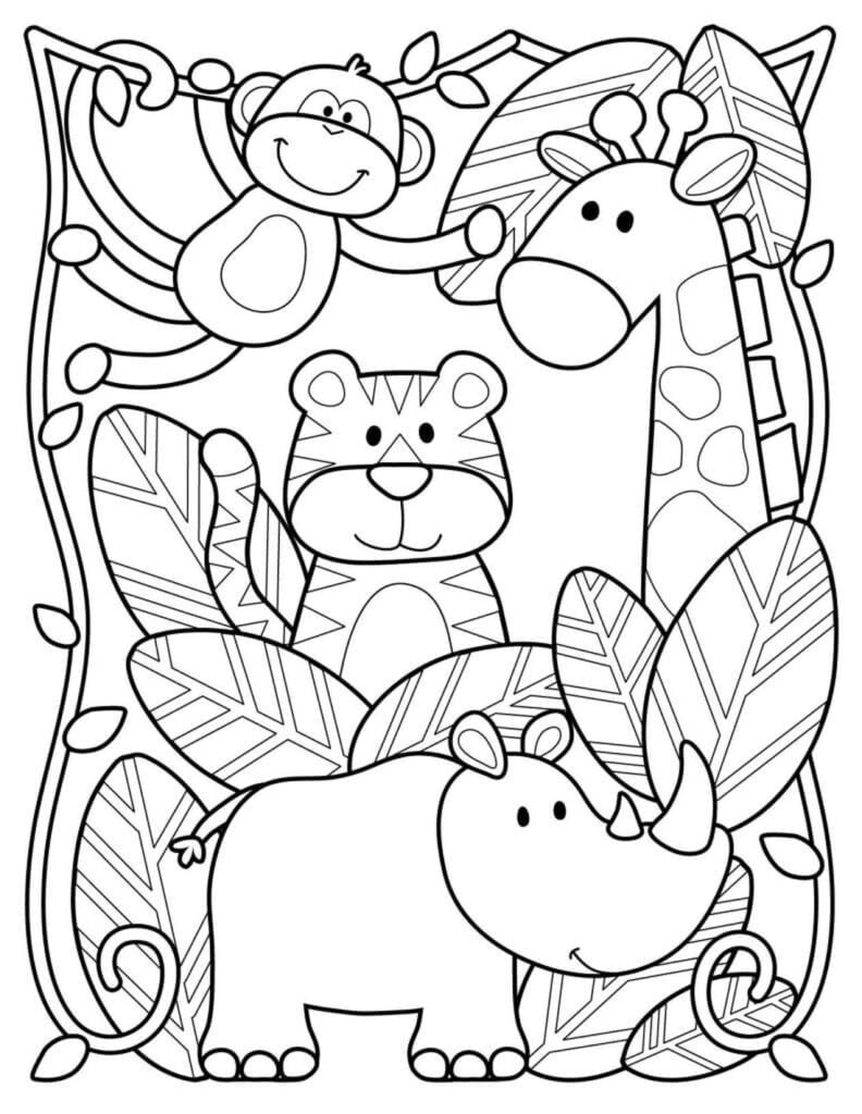 Desenho infantil de animais para colorir