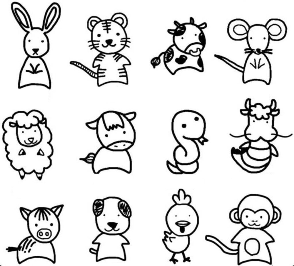 Symboles du zodiaque chinois coloriage