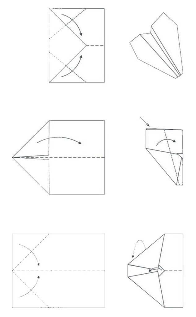 Lėktuvėlis iš popieriaus lankstymui schema
