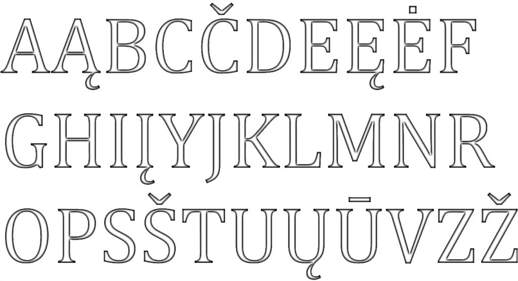 Litauisk alfabet å fargelegge, bokstaver