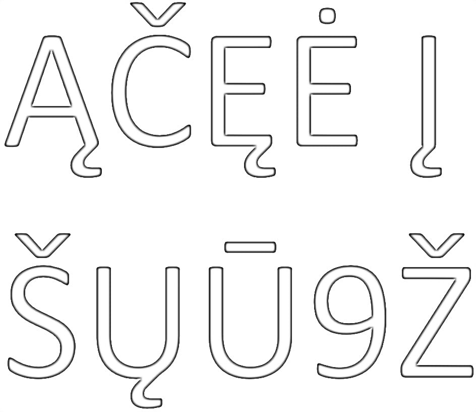 Litovské písmená na vyfarbenie