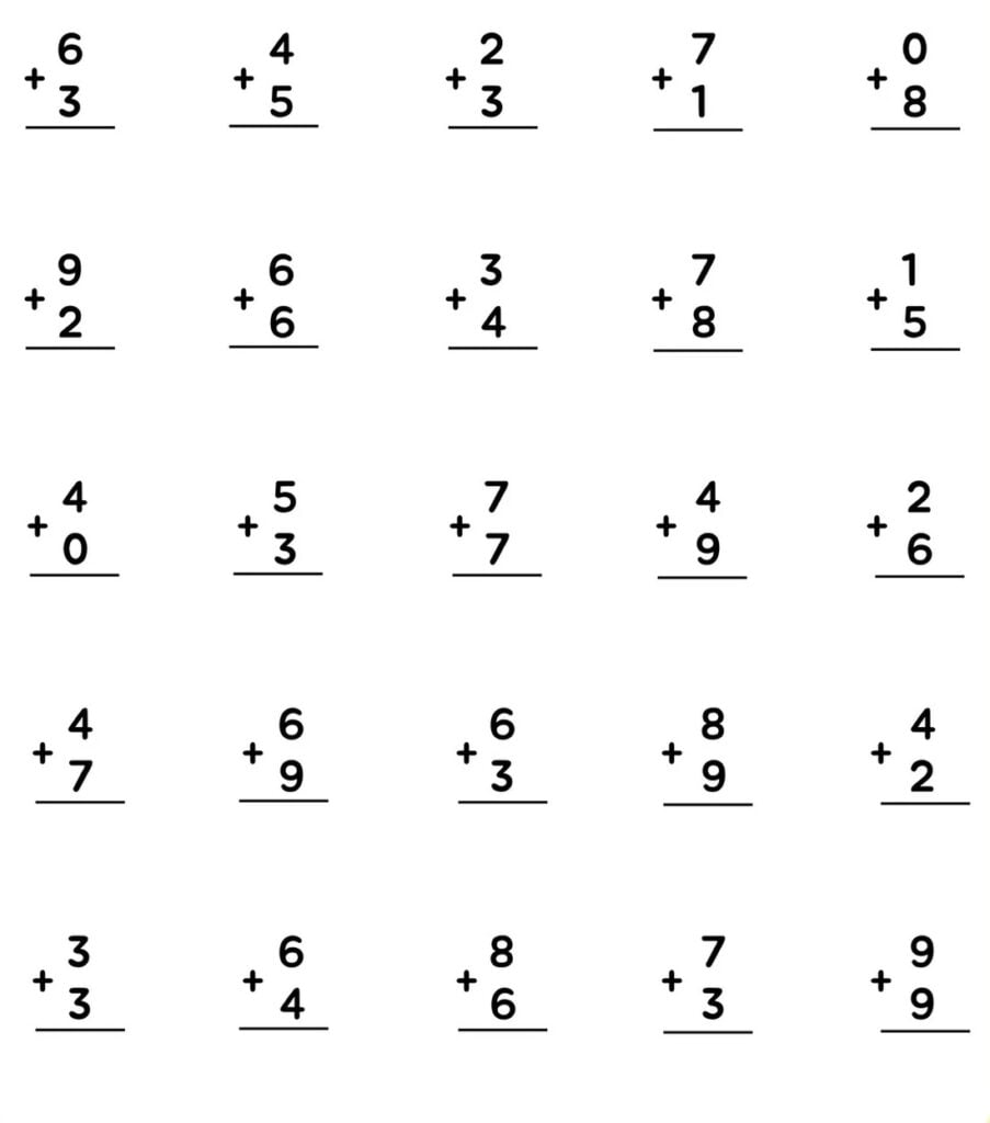 Composición matemática en columnas para niños de primer grado.