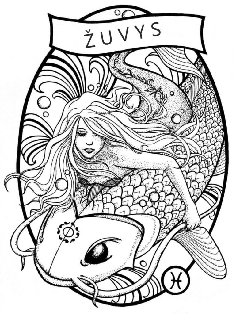 Signe du zodiaque Poissons coloriage