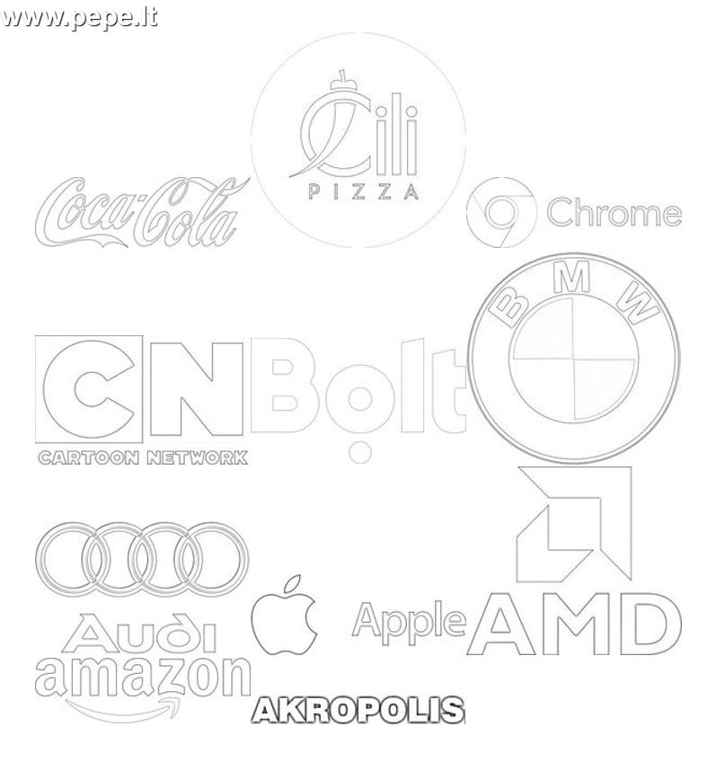 Piešiniai logotipai spalvinti