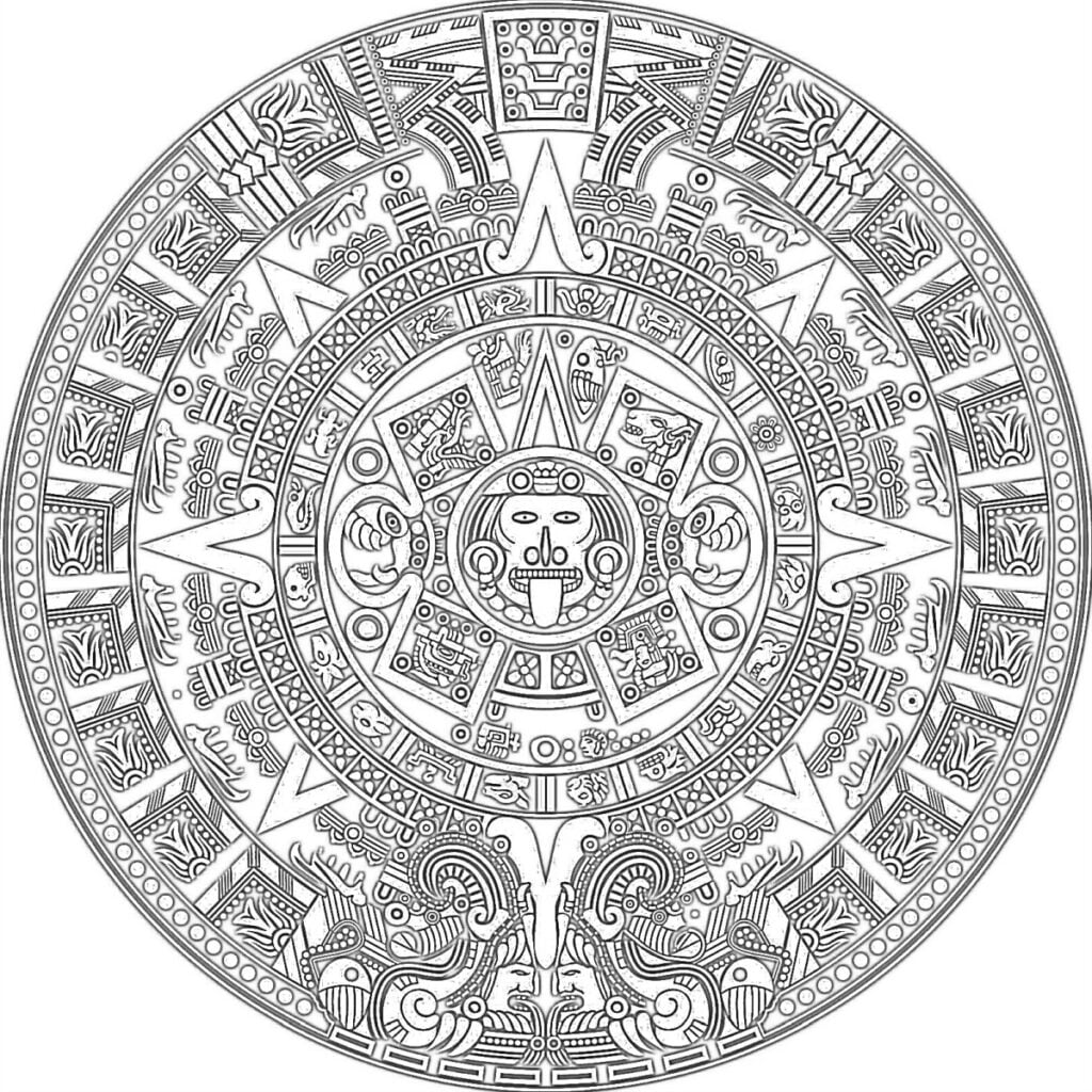 Calendrier aztèque coloriage