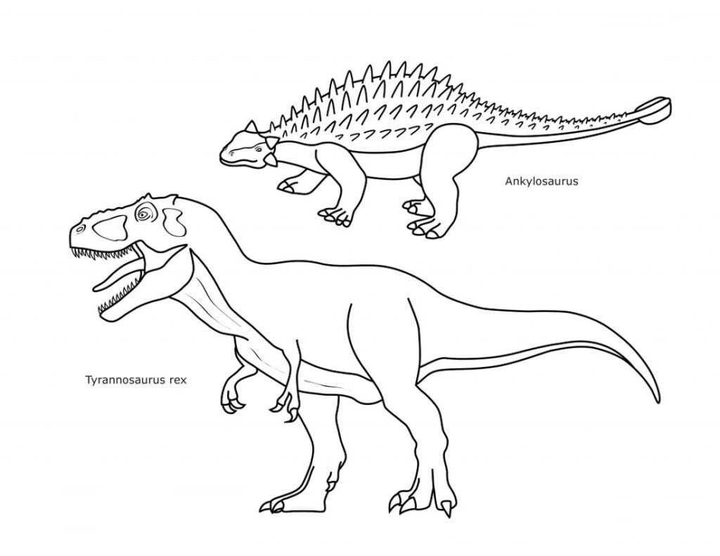 Ankilozauras ir tyranozauras spalvinimui