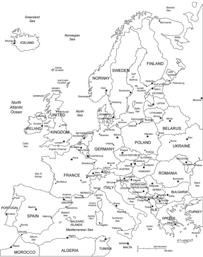 Carte de l'Europe coloriage