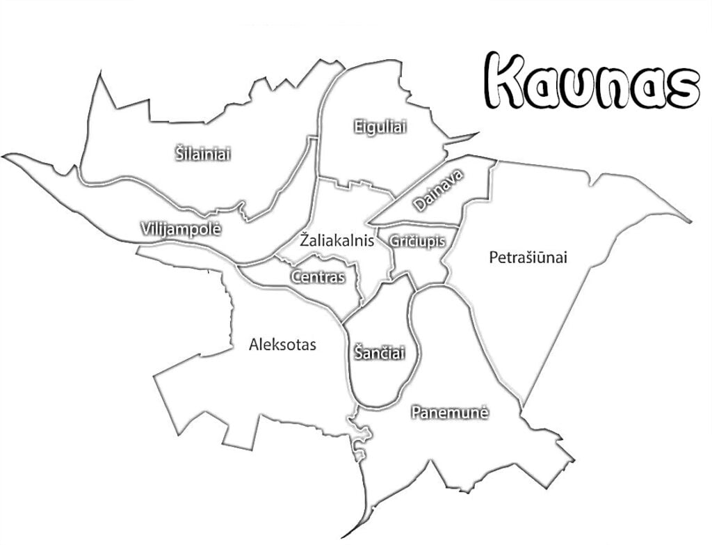 Mapa de la ciudad de Kaunas para colorear, Kaunas