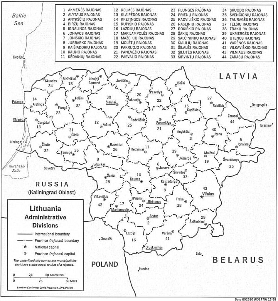 litovská mapa. Okresy.