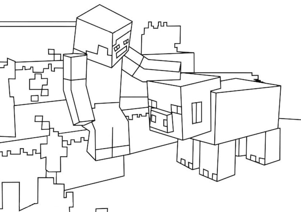 Cochon Minecraft coloriage