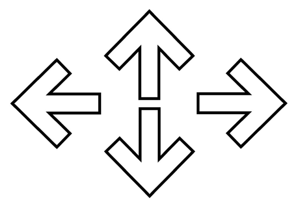 kleurplaat pijlen: omhoog, omlaag, links, rechts