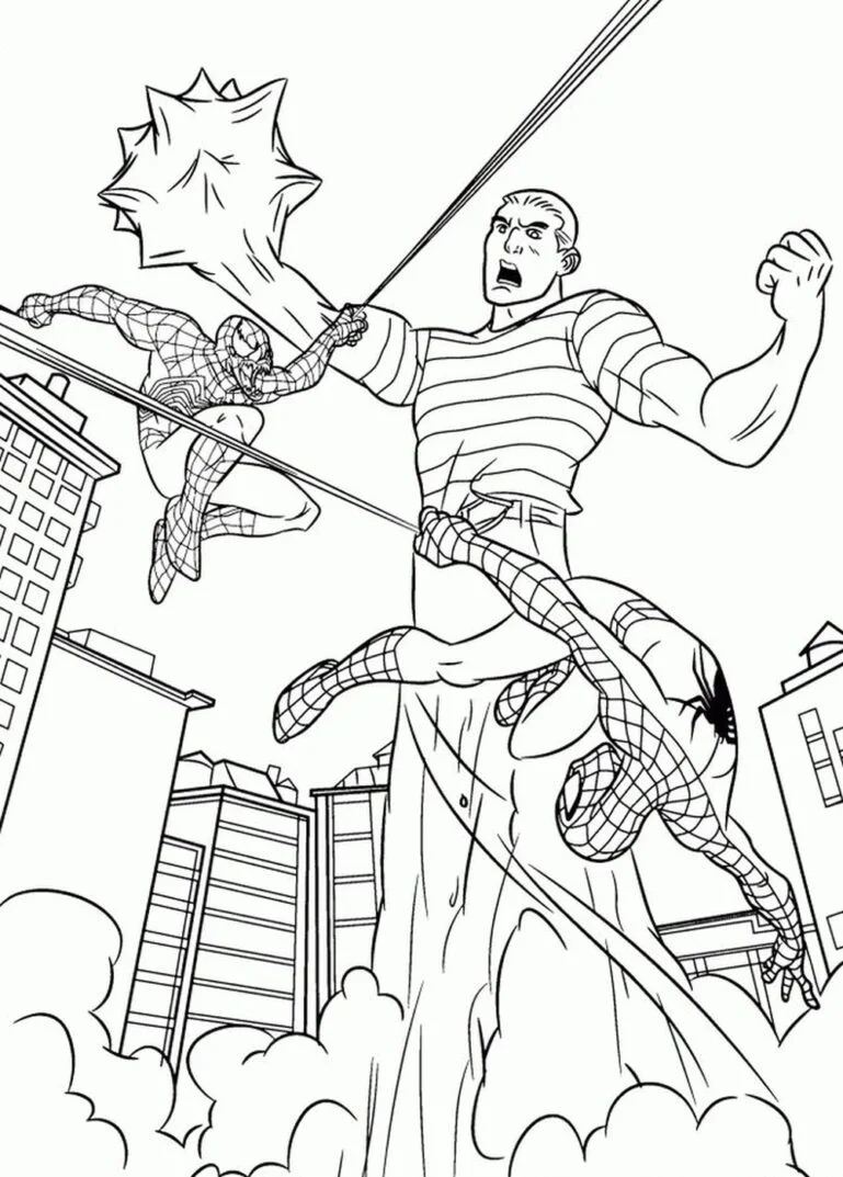 Faqe për ngjyrosje për grindjen e Spiderman