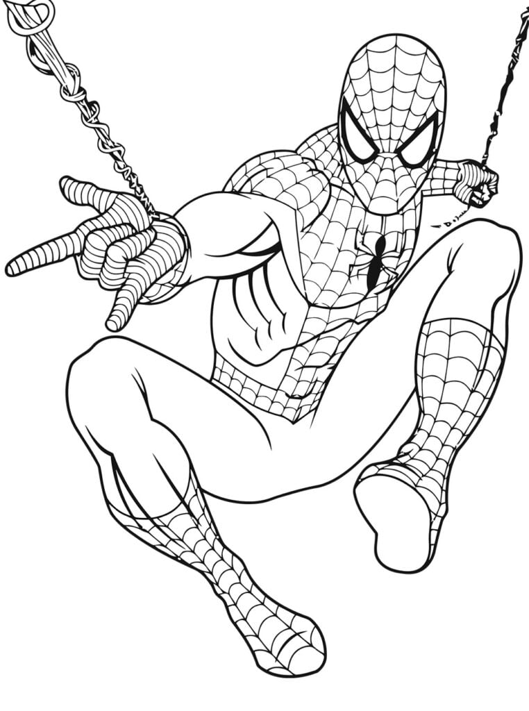 Spiderman vuela para colorear, pintar e imprimir