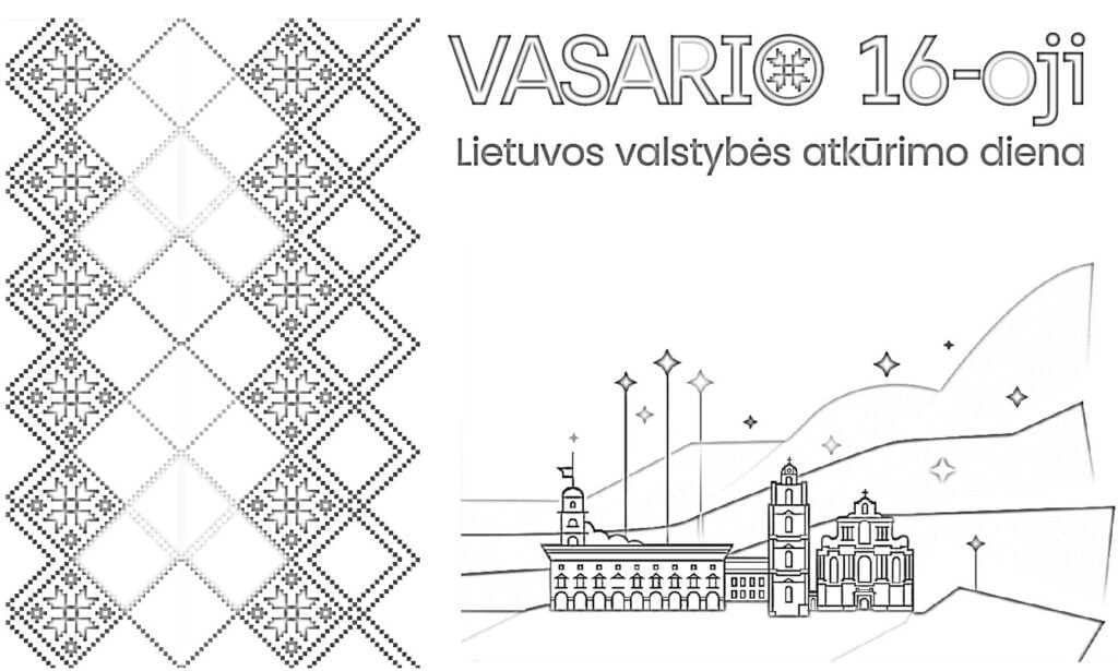 ika-16 ng Pebrero. Lithuanian State Restoration Day para sa pagkukulay.