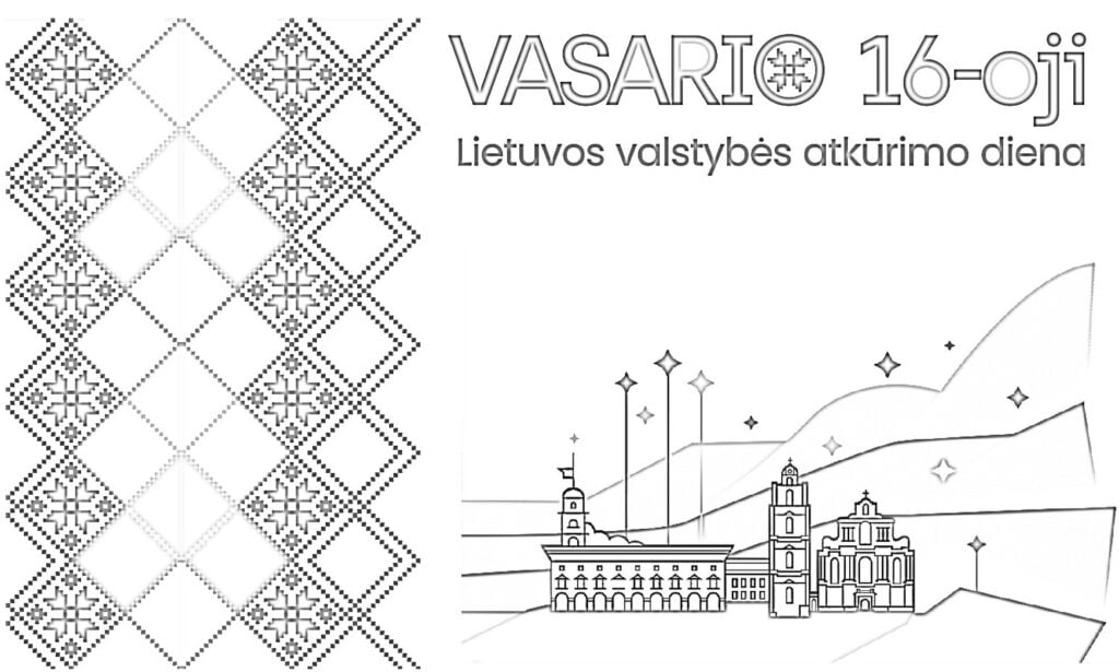 16 de febrero Día de la Restauración del Estado de Lituania para colorear.