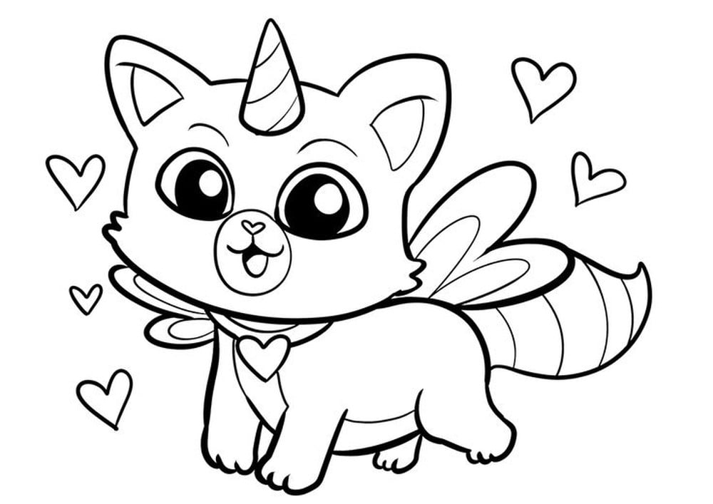 Gatito unicornio para colorear