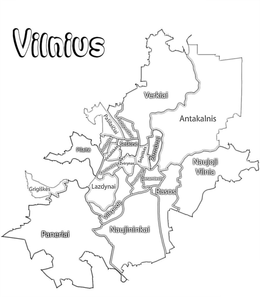 Vilnius şehir haritası renkli, Vilnius