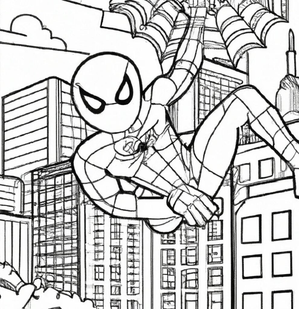 Spider-man sa pahina ng pagkukulay ng lungsod