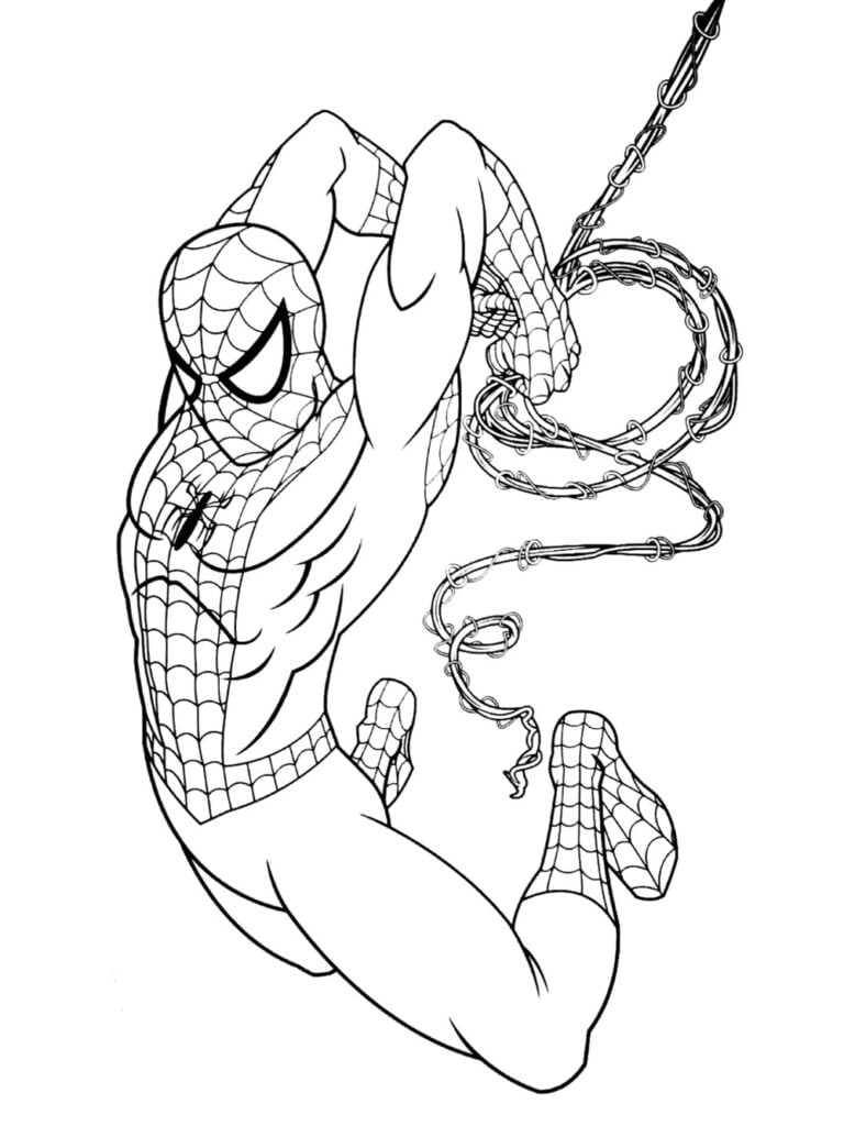 Homem-Aranha com uma corda para colorir