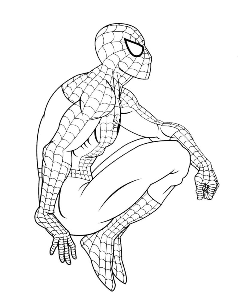 Gambar Mewarnai Spiderman Crouching