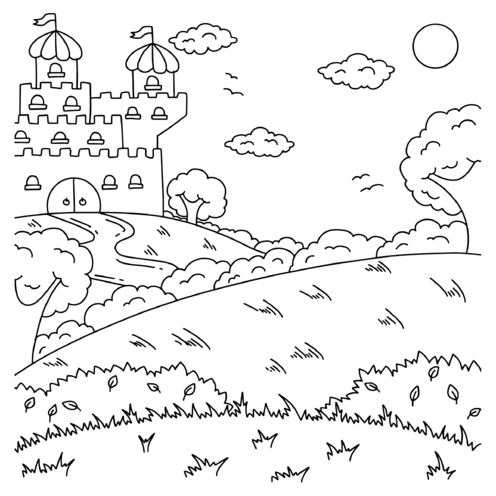 Castle in the distance coloring book