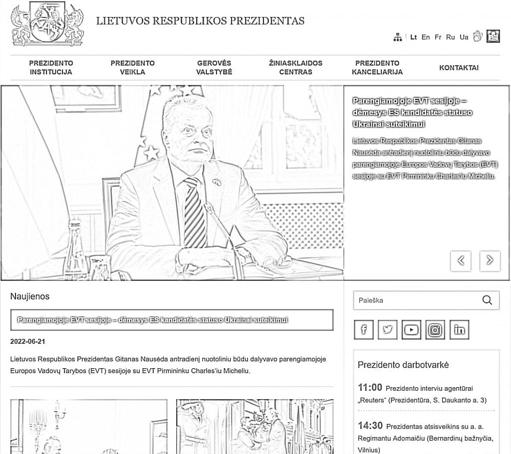 Lietuvas prezidenta mājas lapas iekrāsojamās lapas