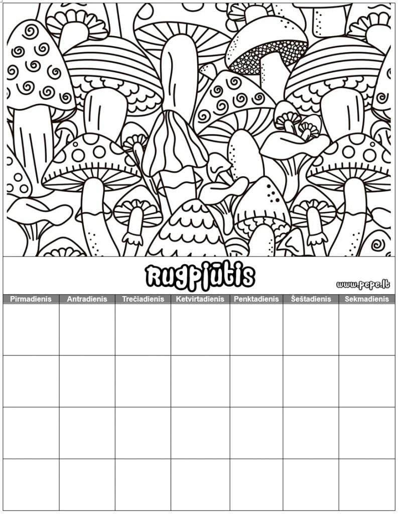 Calendário de agosto para colorir