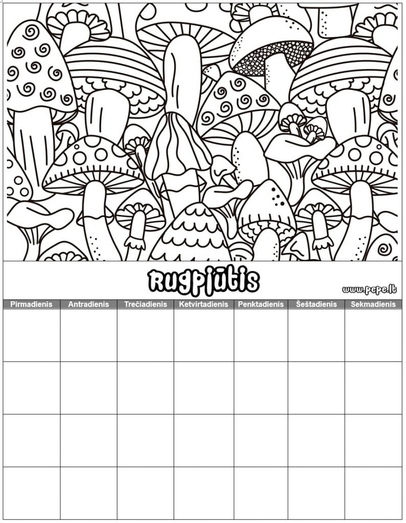 Calendario de agosto para colorear