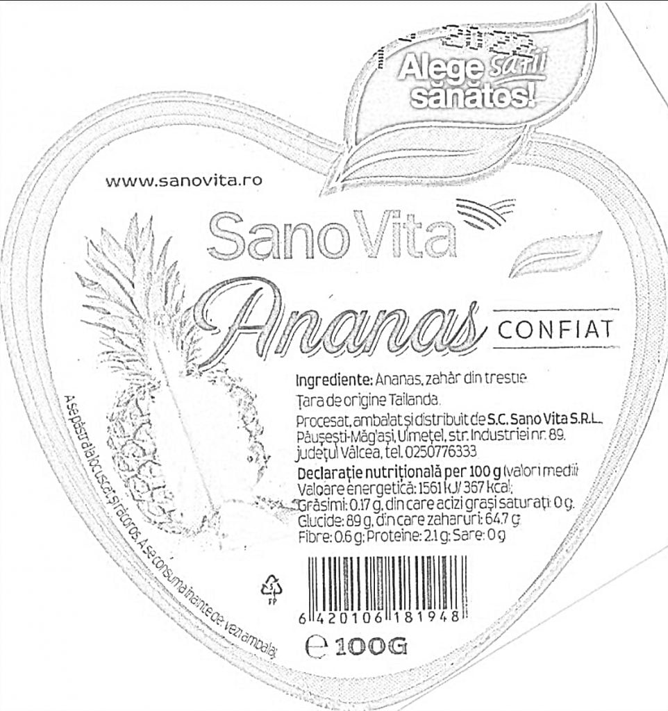 Etiketa e ananasit Sanovita