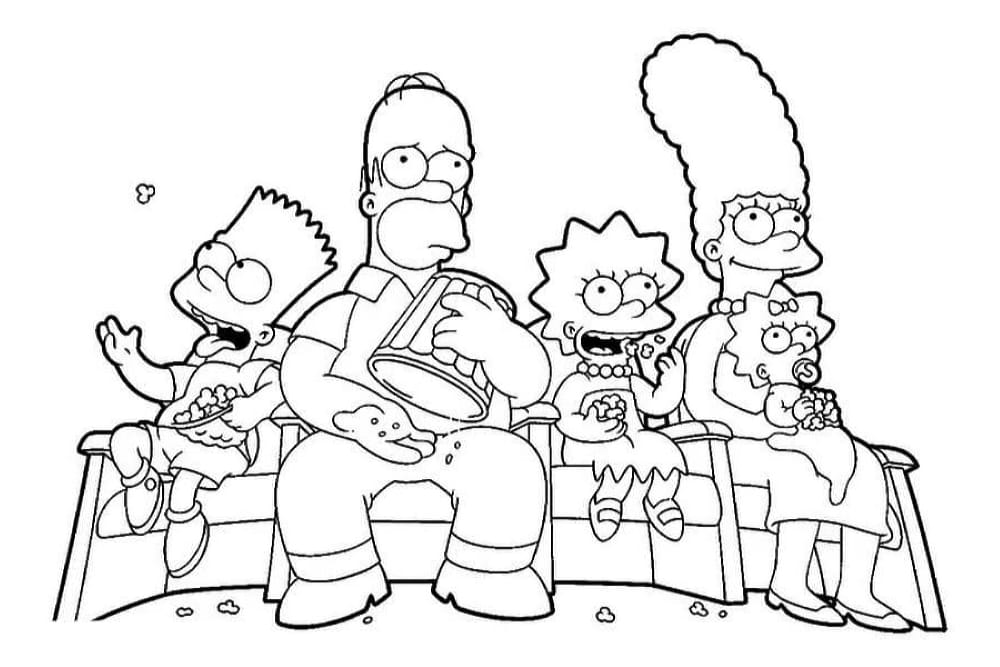 simpsonai šeima ant sofos