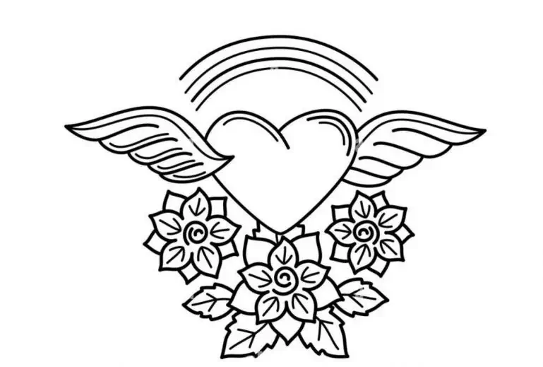 Dekoratyvi širdis tatuiruotės stiliuje piešinys spalvinti