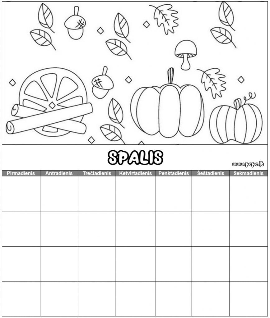 10 月のカレンダー、印刷用の図面