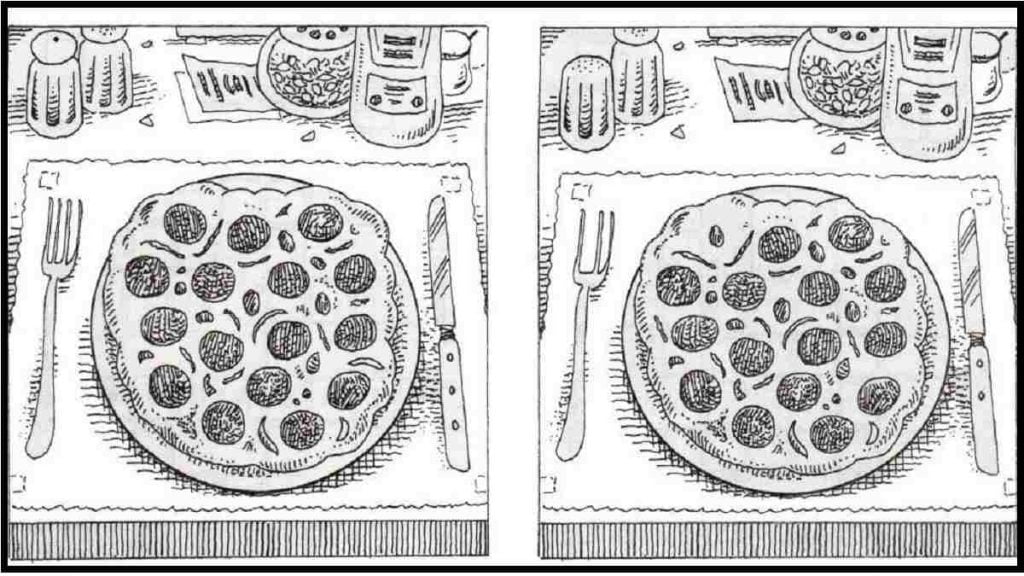 Find 8 forskelle puslespil pizza