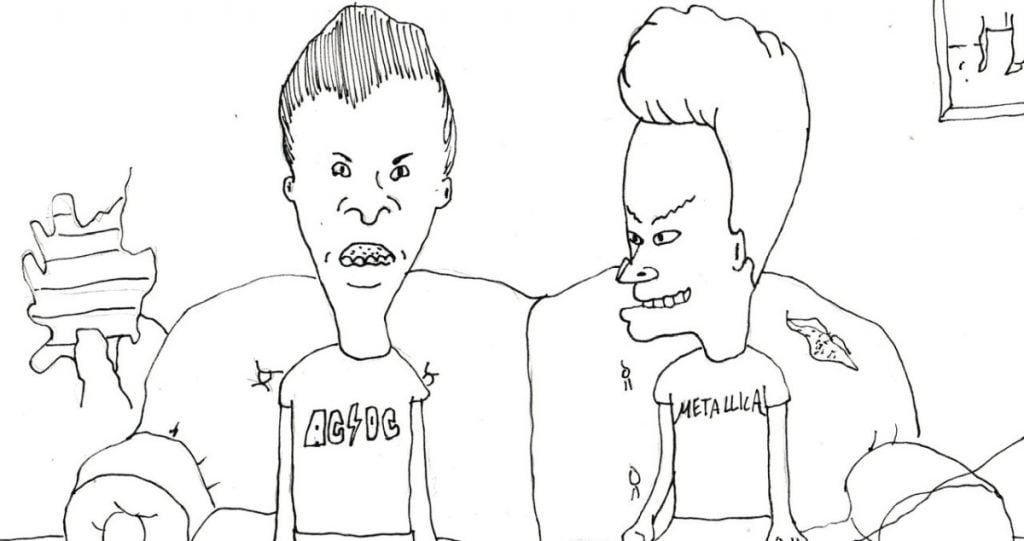 Beavis と Butthead がソファで塗り絵をしている