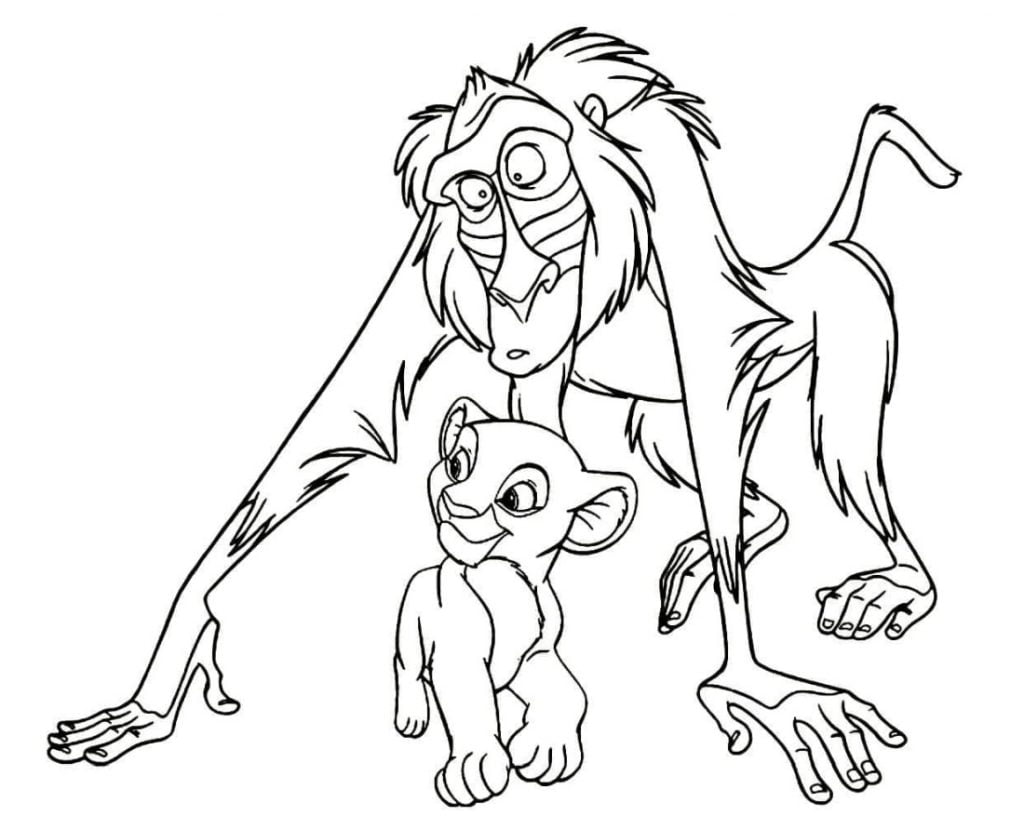 Løvenes konge og apen tegninger til fargelegging