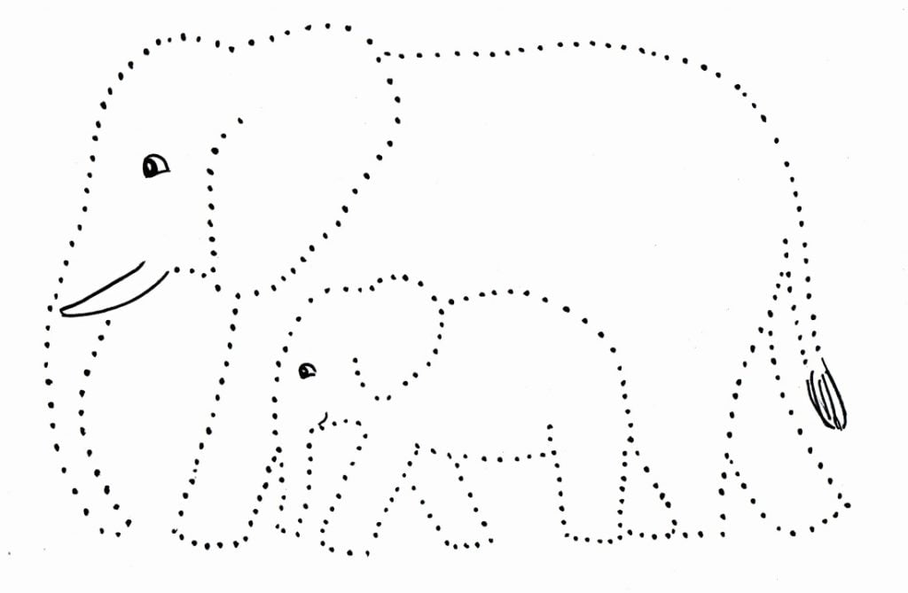 Los elefantes dibujan líneas para niños.